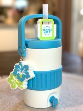 Trader Joe's Themed Can Cooler with Straw Topper and Hibiscus Tab Opener